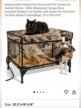 Indestructible heated Indoor/Outdoor Elevated Cat House with camera &escape door